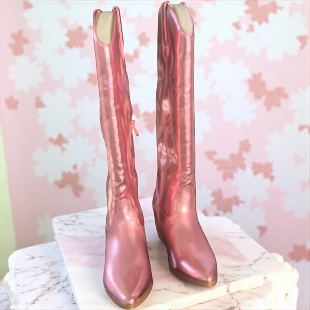 Dream Pairs Pink Metallic Cowboy Boots - Picture 2 of 5